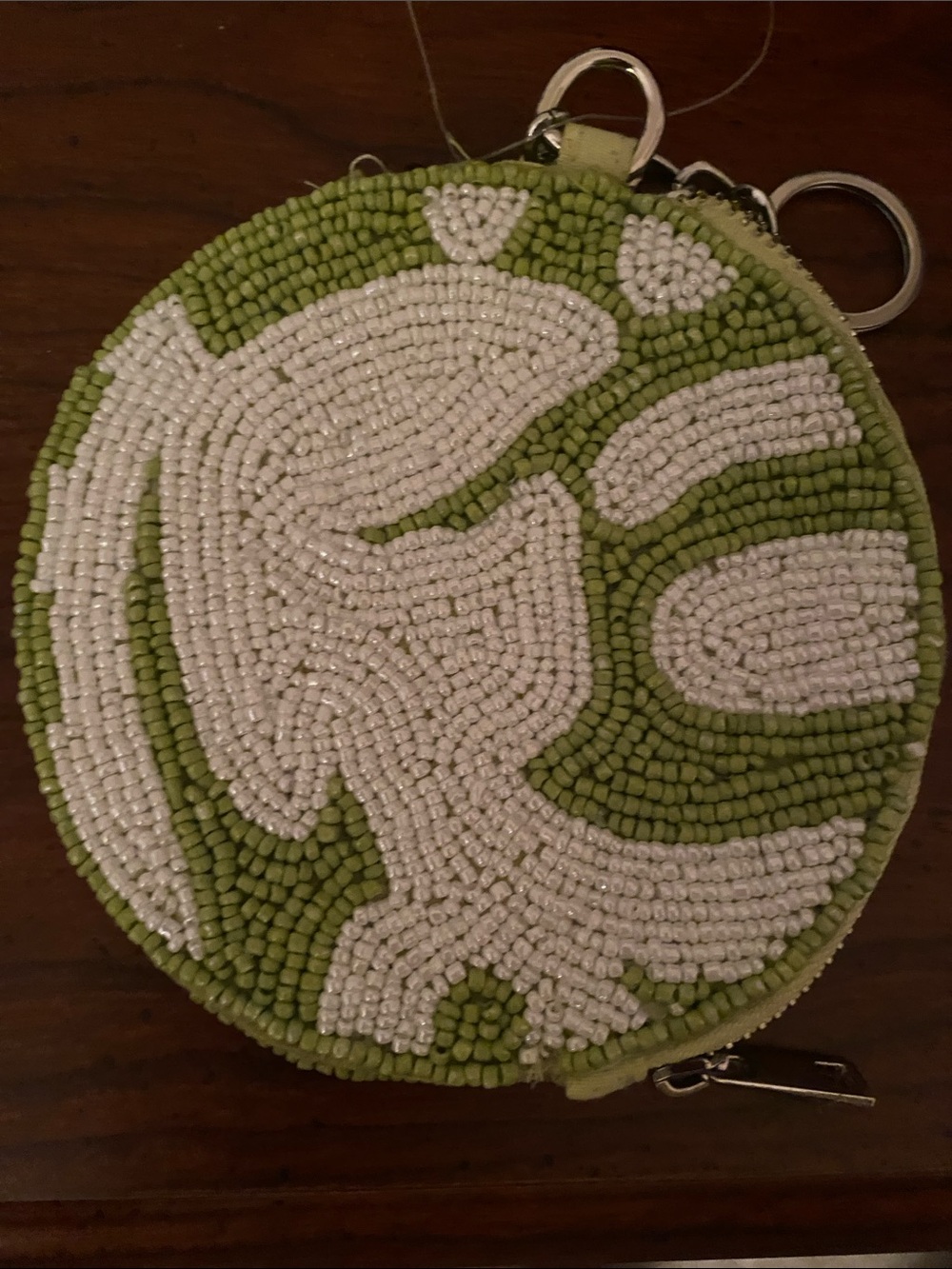 On 34th Round Beaded Coin Pouch in Lime Green